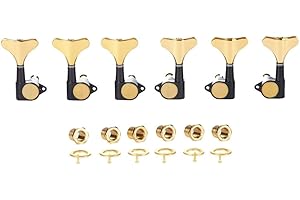 KAISH 6 String 3R3L 18:1 Sealed Bass Tuners Bass Guitar Tuning Keys Tuning Machine Heads for Ibanez/Yamaha Style Acoustic/Electric Bass Black with Gold