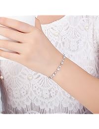WOSTU - Pulsera de tenis para mujer, chapada en oro blanco, con brillantes circonitas cúbicas, regalos de Navidad para ella