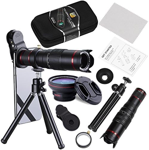 Phone Zoom Lens Kit, Addprime 4 in 1 HD Phone Camera 22X Telephoto Lens with Flexible Tripod, 0.5X Super Wide Angle Lens + 15X Macro Lens + 22X Tele Lens Phone Lens Kit for iPhone/Samsung Cellphone