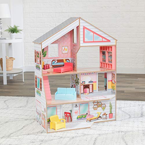 KidKraft 10064 Charlie Puppenhaus aus Holz mit Möbeln und Zubehör Spielset mit 3 Spielebenen für Puppen bis 18 cm – Bild 4