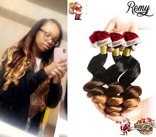 Prettiharr brazilian virgin remy loose wave human hair ombre bundles with 1b/4/30 unprocessed 100% human curly hair weave extensions 24 26 28 inches