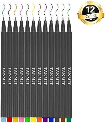 12 Fineliner Color Pens Set, Tanmit Colored Fine Point Sketch Writing Drawing Pens for Bullet Journal Planner Note Taking and Coloring Book, Porous Fine Tip Pens