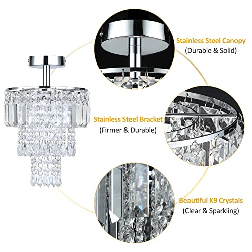 Txlovest Lyming Mini Chandelier, Crystal Chandelier Lighting, 1 Light, Flush Mount Ceiling Light Lamp, H14.13\'\' x W9\'\' Modern Chandelier Lighting Fixtures for Bedroom, Hallway, Bar, Kitchen, Balcony