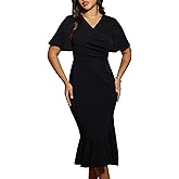 TITOMD Women's Ruched Mermaid Bodycon Midi Dress - Summer Modest Short Sleeve Elegant Wedding Guest Cocktail Dresses