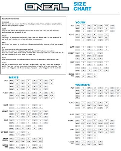 Bike Jersey Motocross Jersey Size Chart O'Neal Element Warhawk