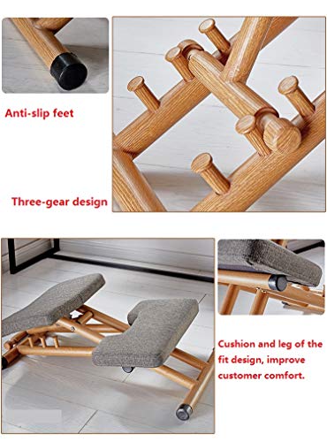 Mobile Kneeling Posture Chair Wooden Ergonomic Kneeling Chair Office with Orthopedic Back Pain Seat Adjustable Stool Thick Comfortable Cushions Gray - Thumbnail 4