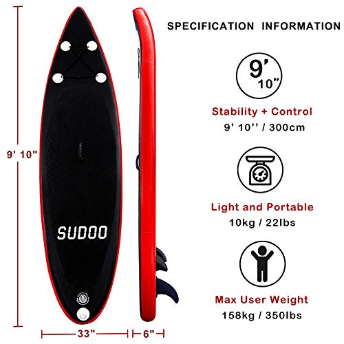 Inflatable SUP Stand Up Paddle Board Paddle(6 in Thick) Universal Accessories Wide Stance w/Bottom Fin for Paddling and Surf Control | Non-Slip Deck | Adjustable Paddle | Hand Pump w/Pressure Guage