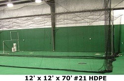 Jones Sports Batting Cage Net 12' H x 12' W x 70' L #18 HDPE Light Duty Baseball Softball Netting
