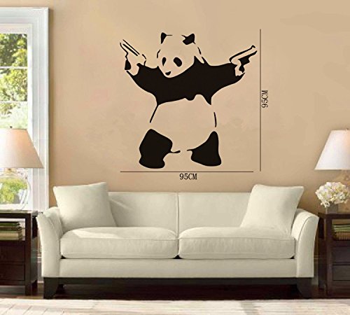 23.6" X 45.3" Large Cool Crazy Panda Gun Shooting Wall Stickers Decals DIY Removable Wall Mural Decor Graphic Lovely Silhouette Art for Baby Nursery Teen Girls Boys Kids Children Bedroom Living Room Decoration Olivia Black