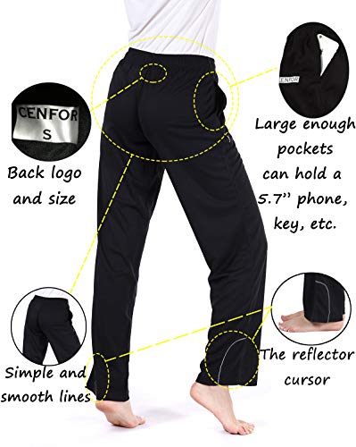 cenfor Womens Black Sweatpants with Pockets No See Through Stretch Fitness Pants Daily Pant Loose Drawstring Jogger Size Large