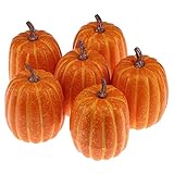 Woration High-Grade Fake Pumpkins Sets Artificial Yellow Pumpkin Decoration for Fall Harvest Halloween Thanksgiving Party Decorating - 6 pcs