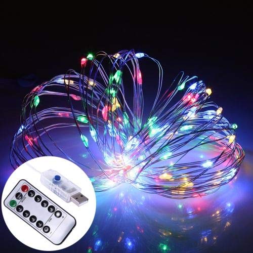 Chronos Plastic USB LED Water Resistant Fairy Copper String Lights with Remote Control and 8 Functions (Multicolour,10 m)