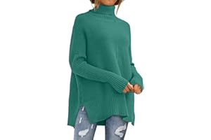ANRABESS Womens 2023 Trendy Sweaters Oversized Turtleneck Long Batwing Sleeve Split Hem Pullover Knit Sweater Tops