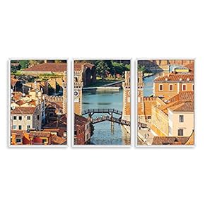 3 Piece Framed Canvas Wall Art for Living Room, Bedroom Italy City Landscape Canvas Prints for Modern Home Decoration Ready to Hang - 16"x24"x3 Panels