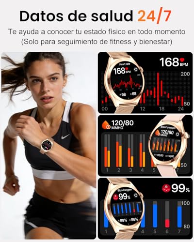 Fitonme Women's Smart Watch Calls, 1.27 Inch HD Curved Screen, SpO2 Sleep Heart Rate Monitor, 120+ Sports Modes, Waterproof IP68, Women's Smartwatch for Android iOS (Rose Gold)