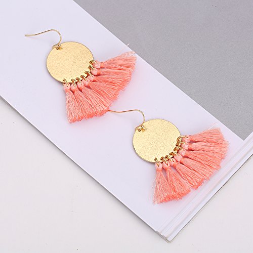 LILIE&WHITE Stamping Tassel Earrings Bohemian Tassel Drop earrings Hanging Fashion Jewelry For Women Pink