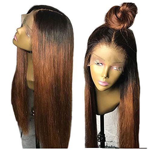 LIN MAN Human Hair Straight Full Lace Wig 100% Real Brazilian Hair 130% Density Ombre Black Roots 1B/30 Color Wig For Black Women 10Inch