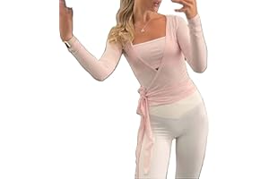 YIULANGDE Women Y2k Long Sleeve Wrap Crop Top Ballet Pilates Workout Yoga Tie Front Shirts V Neck Slim Fit Wrap Corset Tops