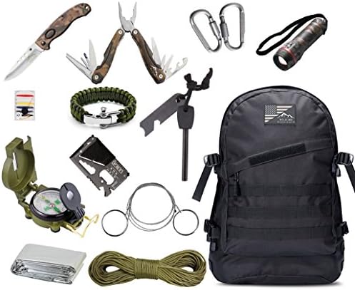 Ultimate 14 pieces survival/camping gear set with the backpack by Wild2be (black)