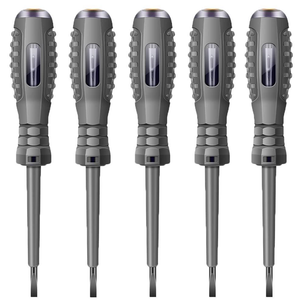 ExcInter 5Pcs Voltage Tester Pen Magnetic Pen Tip Steel Batch Slotted Screwdriver Multi-Functional Indicator