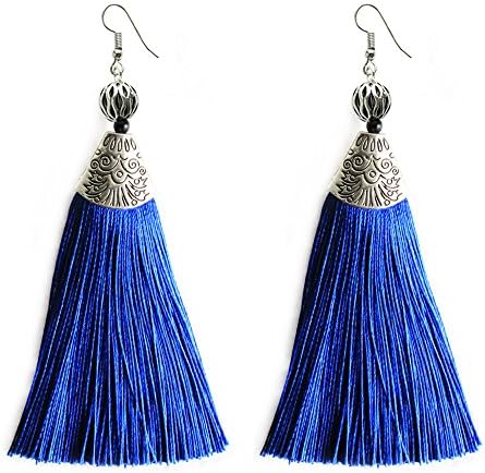 Long Royal Blue Tassel Dangle Earrings Thread Tassel Drop Dangling Earrings Collections