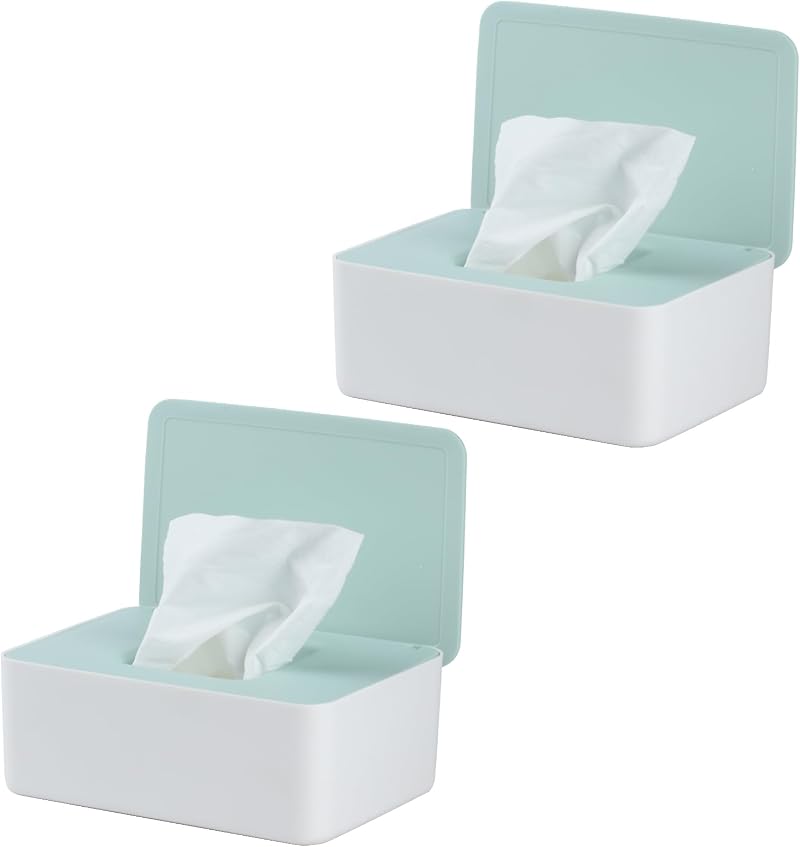 XiangJunly 2Pcs Wet Wipes Storage Box with Lid Green Dispenser Holder Case