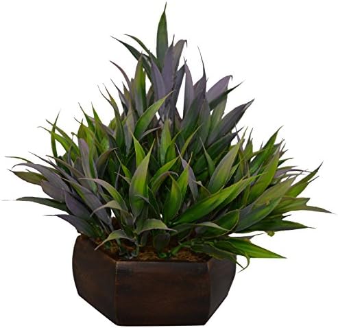 fancymart Plastic & Wood Artificial Bamboo Leaves Plant with Wood Hexagon Pot (26 cm x 26 cm x 20 cm