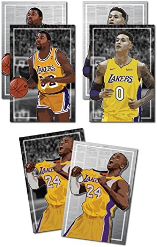 3 Posters of LA Lakers - Magic Johnson, Kobe Bryant, Kyle Kuzma Art Prints - Buy 1 Get 2 Free, 3 total prints (2-sided) (Medium Set - 12"x18")