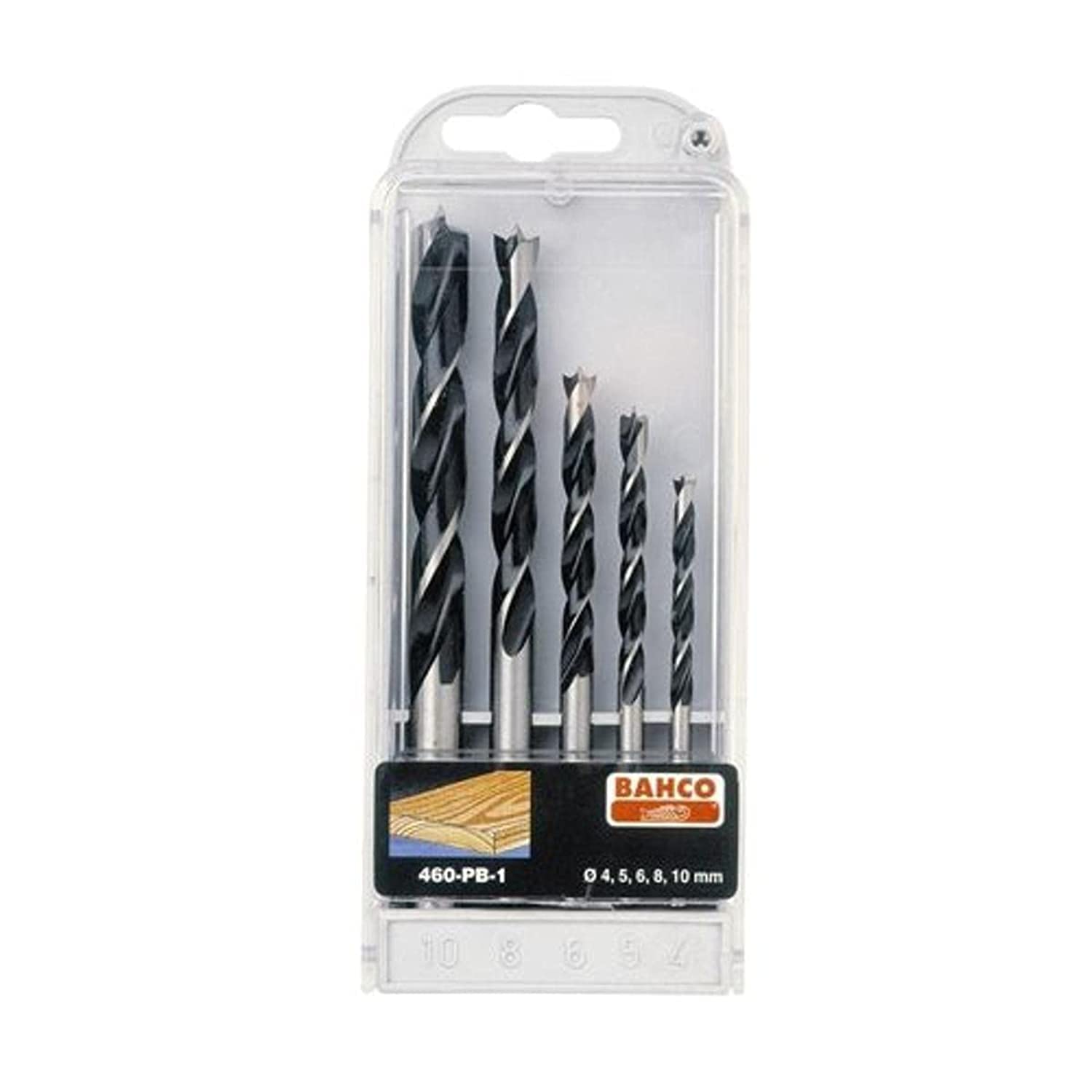 Bahco 460-PB-1 Lip and Spur Drill Set for Wood in Plastic Box, Grey/Silver
