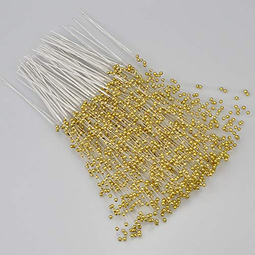 Fodattm 100 Stems Imitation Pearl Sticks Beaded String for Crafts Spray Beads Wire Stems DIY Accessories Christmas Garland Wedding Bridal Flower Bouquet Party Table Decor (Gold)