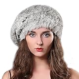 Women Winter Fur Beret Hat - Rex Rabbit Fur Knitted Warm Cap FURTALK Original …