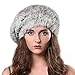 FURTALK Women's Winter Warm Rabbit Fur Beret Hat Grey