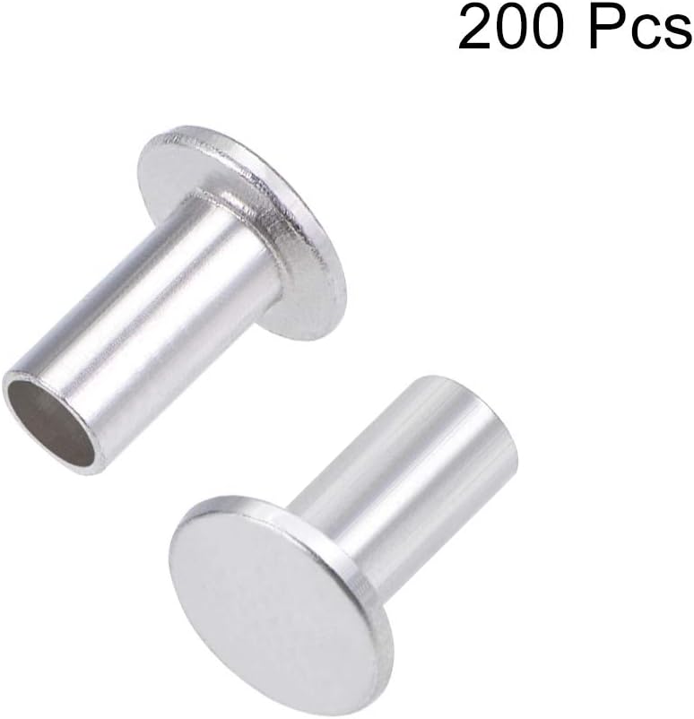 sourcing map 200 Pcs 4mm x 8mm Aluminum Flat Head Semi-Tubular Rivets Silver Tone, 200 Pcs M4 x 8mm - Image 4
