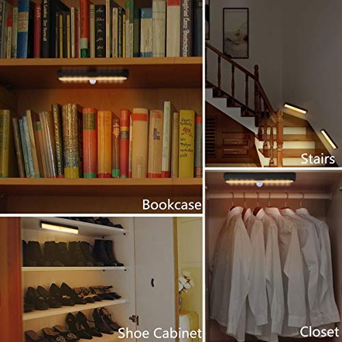 Wireless Motion Sensor Cabinet Light Drawer Closet Lights,USB Rechargeable 10 LED Cabinet Lighting,Magnetic Removable Stick-On Anywhere for Wardrobe/Stairs/Closet/Drawer, Warm White, 2 Pack - Thumbnail 5