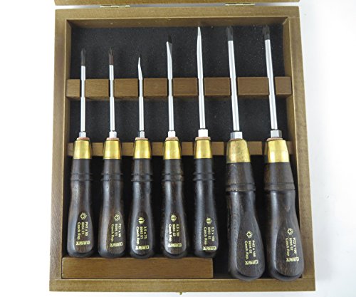 Narex 858110 7 Piece Screwdriver Set with Philips #1 and #2, Straight Slot #1, #2 and #3 and Pozi Drive #1 and #2, European Beech Handles, Wood Presentation Box