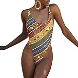 Speedle Women Sexy Backless Vintage Print High Cut One Piece Swimsuit S-2XL