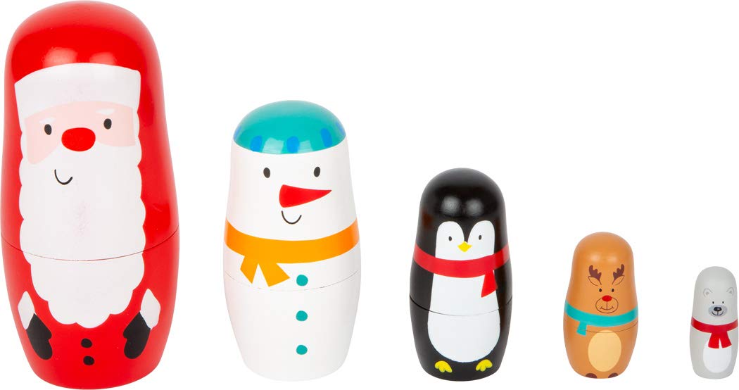 Small Foot 11771 Christmas Matryoshka, with Santa Claus, snowman, penguin, reindeer, and bear, for ages 3+ years