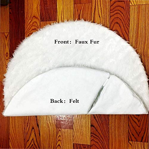 Christmas Tree Skirt 48 inch, White Large Faux Fur Christmas Tree Skirt, Plush Christmas Tree Mat For Xmas Holiday Party Home Decorations