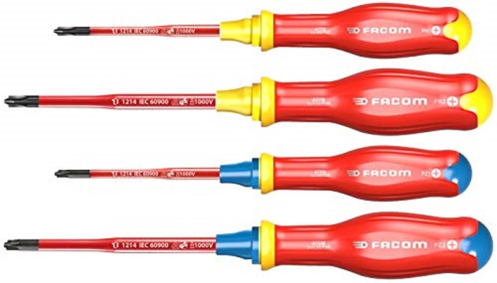 Facom ATB.J4TVE - Set of 4 PROTWIST Slim Borneo Screwdrivers Insulated 1000V for Mixed Imprints