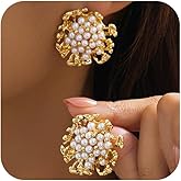 Vintage Beads Pearl Cluster Gold Stud Earrings for Women Unique Exquisite Statement Beaded White Pearls Ball Drop Earring Y2K Prom Party Jewelry Gift