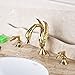 Rozin Swan Design 3pcs Widespread Bathroom Sink Faucet Double Handles Basin Mixer Tap Gold Polished