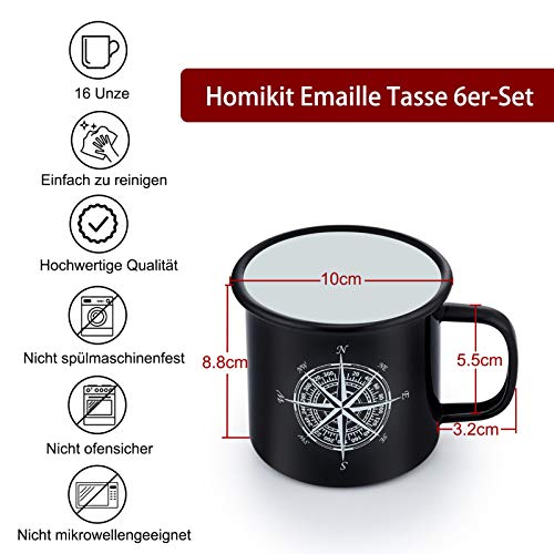 Homikit Emaille Tasse 6er-Set, 16 Unze Mehrweg Kaffeebecher Trinkbecher Teetasse, Porzellan Blau/WeiÃ/Schwarz/Rot/Gelb/Grün Camping Becher für Daheim, Büro, Camping & Tragbr – Bild 3