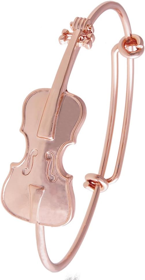 GUANDU 3 Colors Guitar Violin Adjustable Bangle Bracelet Jewelry for Music Lover Birthday Christmas Gifts (Rose Gold)