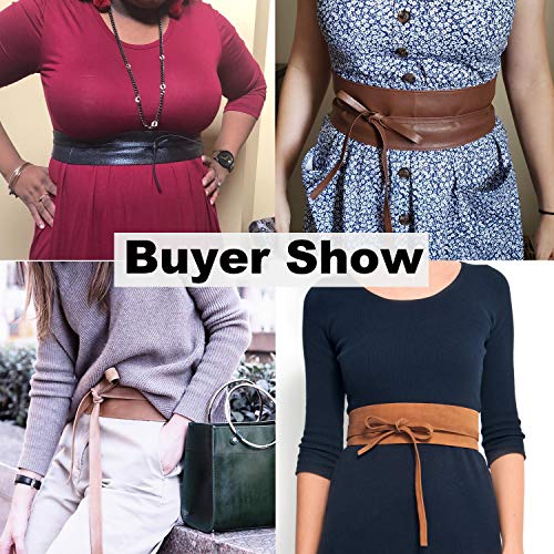 Womens Obi Belt SANSTHS Faux Leather Wrap Sash Belt for Dresses Halloween Costume, Black Plus Size - Thumbnail 5