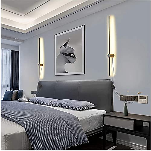 Redare Long LED Wall Light,Modern Wall Lamp,15W 100cm Warm White Black Long Strip Wall Sconce with UK Plug in Cord On/Off Switch Minimalist Linear Wall Light for Living Room,Bedroom,Hallway