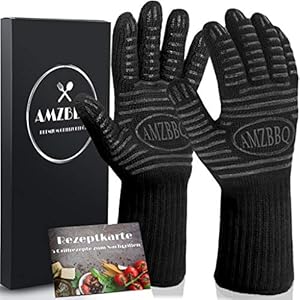 AMZBBQ® Premium Grillhandschuhe – Hitzebeständig bis 500°C – 100% Feuerfestes Aramidgewebe – 3 Größen fürs Optimale…