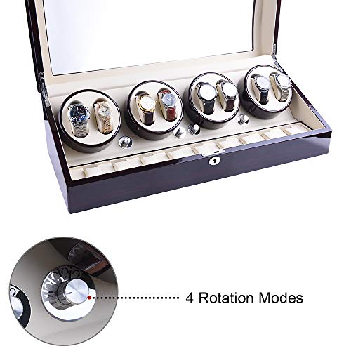udgtee XTELARY Luxury 4 Motor Automatic Rotate Watch Winder 8+9 Leather Storage Display Case Box (R4892EB)