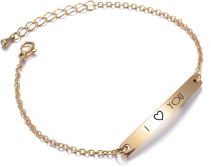 BAIYI Custom Initial Bracelets - Personalized Stainless Steel Name Bar Chain Bangle for Women