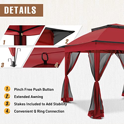 INTERHUT 11x11 Pop Up Gazebo Tent with Removable Mesh Walls, Red Instant Outdoor Canopy image 17