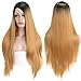 MISSWIG Lace Front Ombre Blonde Synthetic Glueless Wig for Black Women Soft Dark Roots Long Straight Side Part Replacement Hair Wigs Heat Resistant Fiber